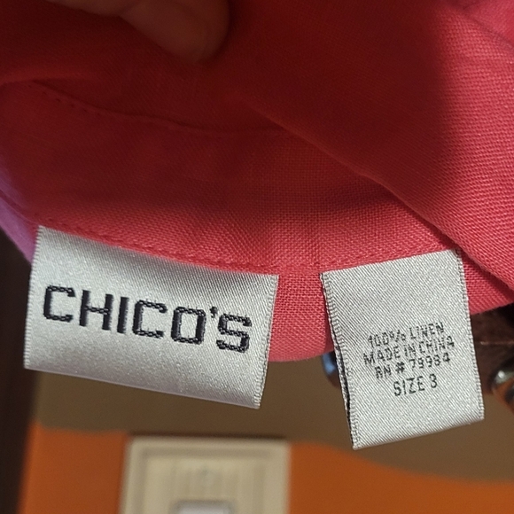 Chicos Linen Pink Button Front 3/4 Sleeve Shirt Women Size 3 (XLarge) - Picture 5 of 5